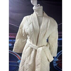 Vtg Sears At Home Wear Quilted Robe Housecoat 60s Yellow Sz Small 3/4 Sleeves